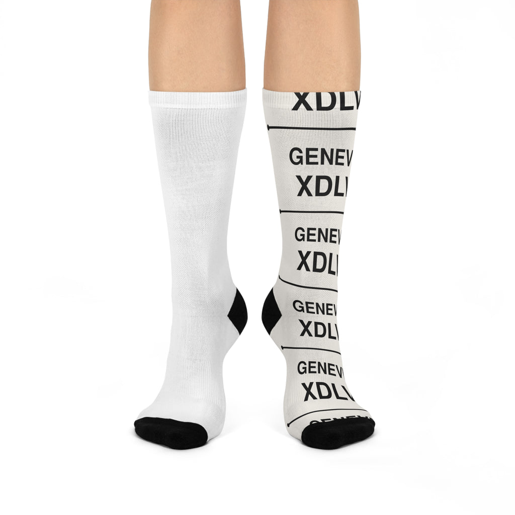 Crew Socks — Repeating "GENEVE XDLV" Monochrome Cushioned Athletic Socks
