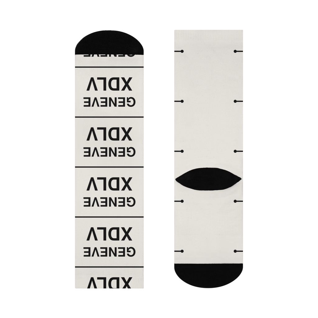 Crew Socks — Repeating "GENEVE XDLV" Monochrome Cushioned Athletic Socks