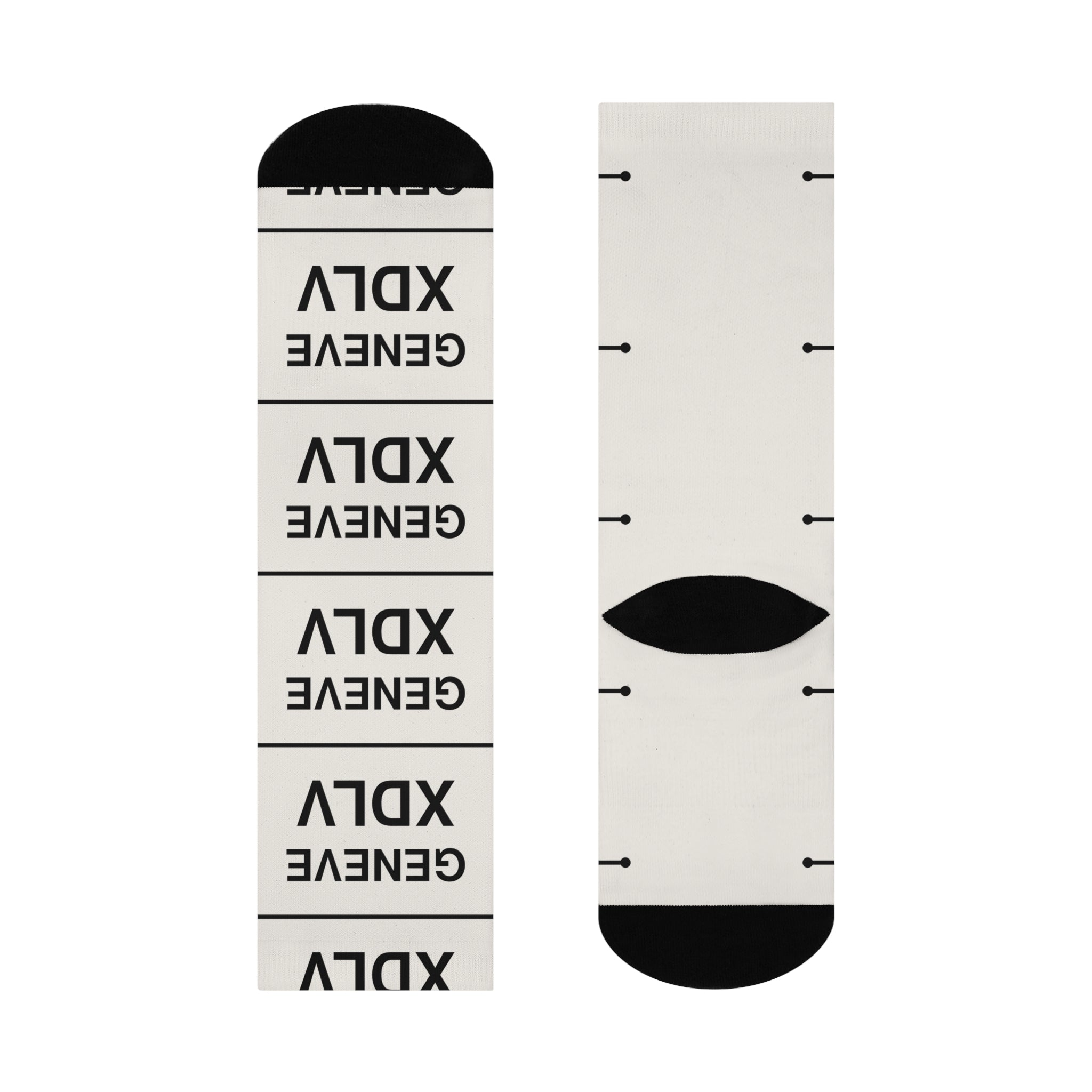 Crew Socks — Repeating "GENEVE XDLV" Monochrome Cushioned Athletic Socks