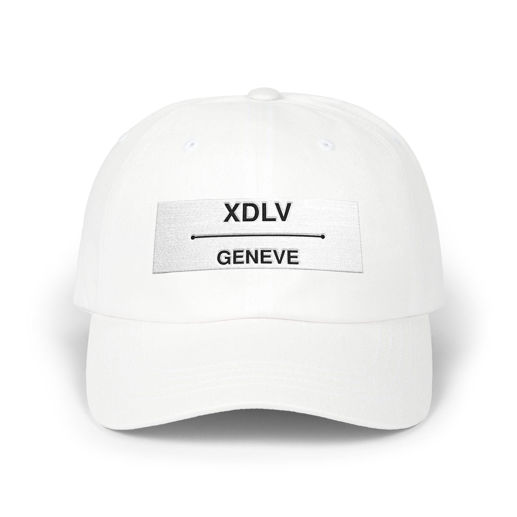 Geneve XDLV Embroidered Dad Cap — Minimalist White Baseball Hat