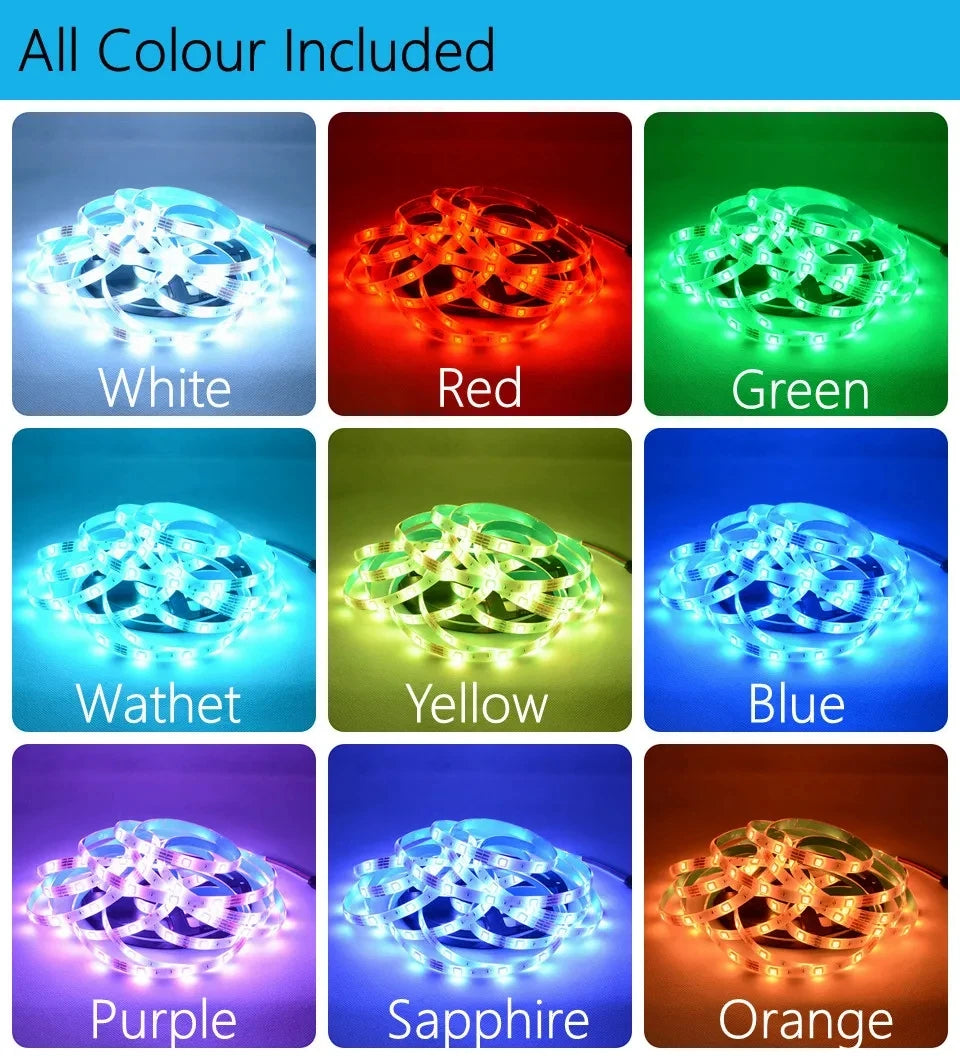 Led Lights For Room Smart Bluetooth Wi-Fi APP Control 5050 RGB LED Strip 12V Adhesive Back Lighting For Home Decorations