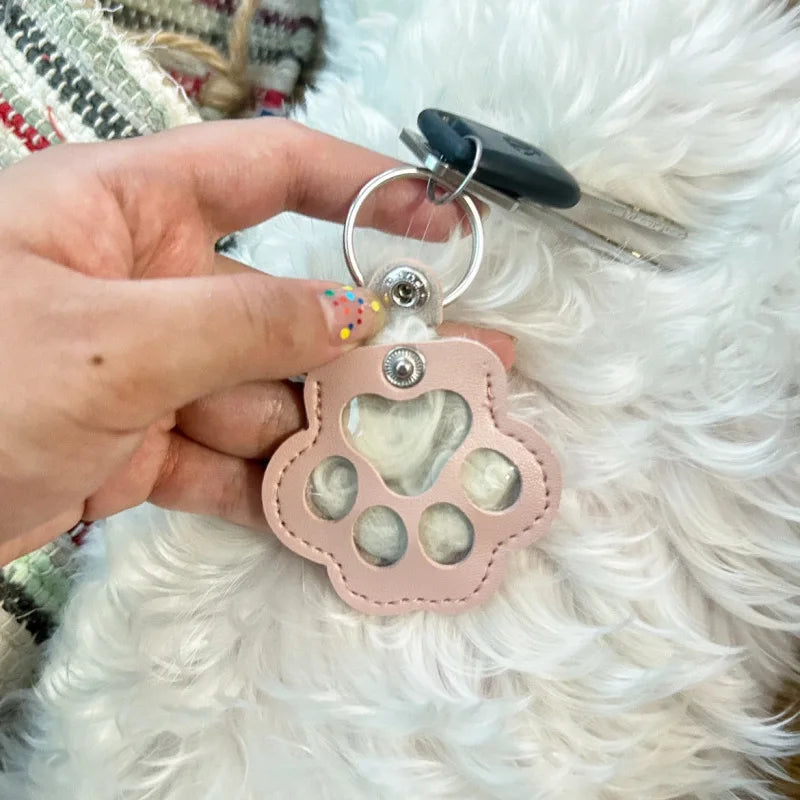 Memorial Leather Pet Hair Storage Bag Cat Paw Keychain Multifunctional Portable Keychain
