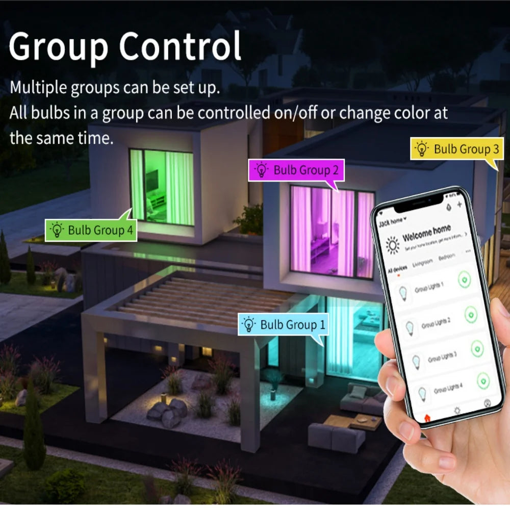 Smart WiFi LED Bulb RGB Voice APP Remote Control Timer Work Home Dimmable Light Bulb Smart Lamp Atmosphere Light For Home Decor
