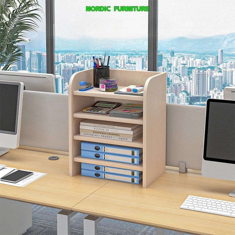 Modern Office Desk Organizer Multilayer Document Holder Bookshelf Storage Rack Workspace Paper Tray Station