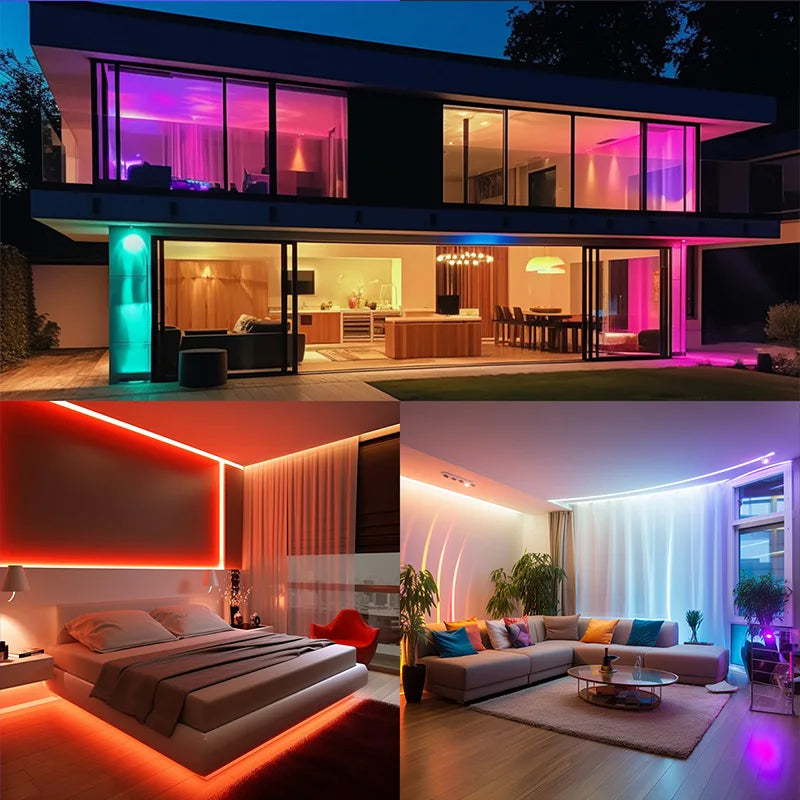 Led Lights For Room Smart Bluetooth Wi-Fi APP Control 5050 RGB LED Strip 12V Adhesive Back Lighting For Home Decorations