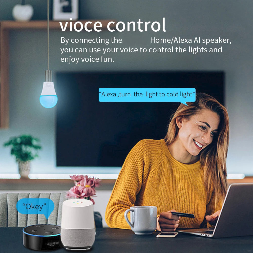 Smart WiFi LED Bulb RGB Voice APP Remote Control Timer Work Home Dimmable Light Bulb Smart Lamp Atmosphere Light For Home Decor