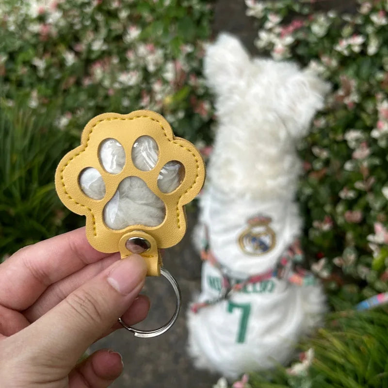 Memorial Leather Pet Hair Storage Bag Cat Paw Keychain Multifunctional Portable Keychain