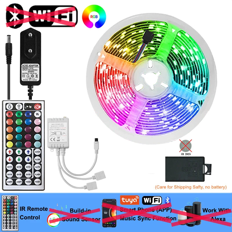 Led Lights For Room Smart Bluetooth Wi-Fi APP Control 5050 RGB LED Strip 12V Adhesive Back Lighting For Home Decorations