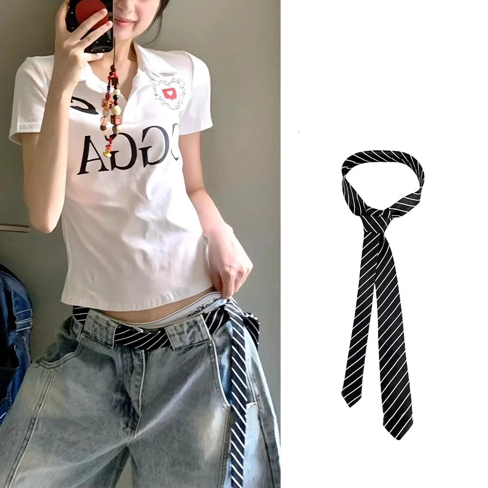 Long Skinny Plaid Waist Belt With Jeans Necktie Scarf Decorative Accessory Personality Trendy Hairband Fashionable Accessory