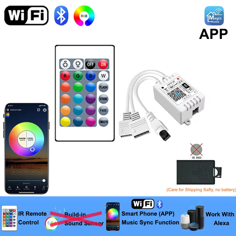 WiFi Smart APP RGB LED controller with 24key IR remote Voice Smartphone APP Control DC12V For 2835 5050 RGB LED strip light