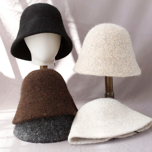 2025 new Autumn Winter Wool Bucket Hat Women Fashion Vintage Fisherman Hats Versatile Cap Spring Felt Hat 6 Colors Foldable hat