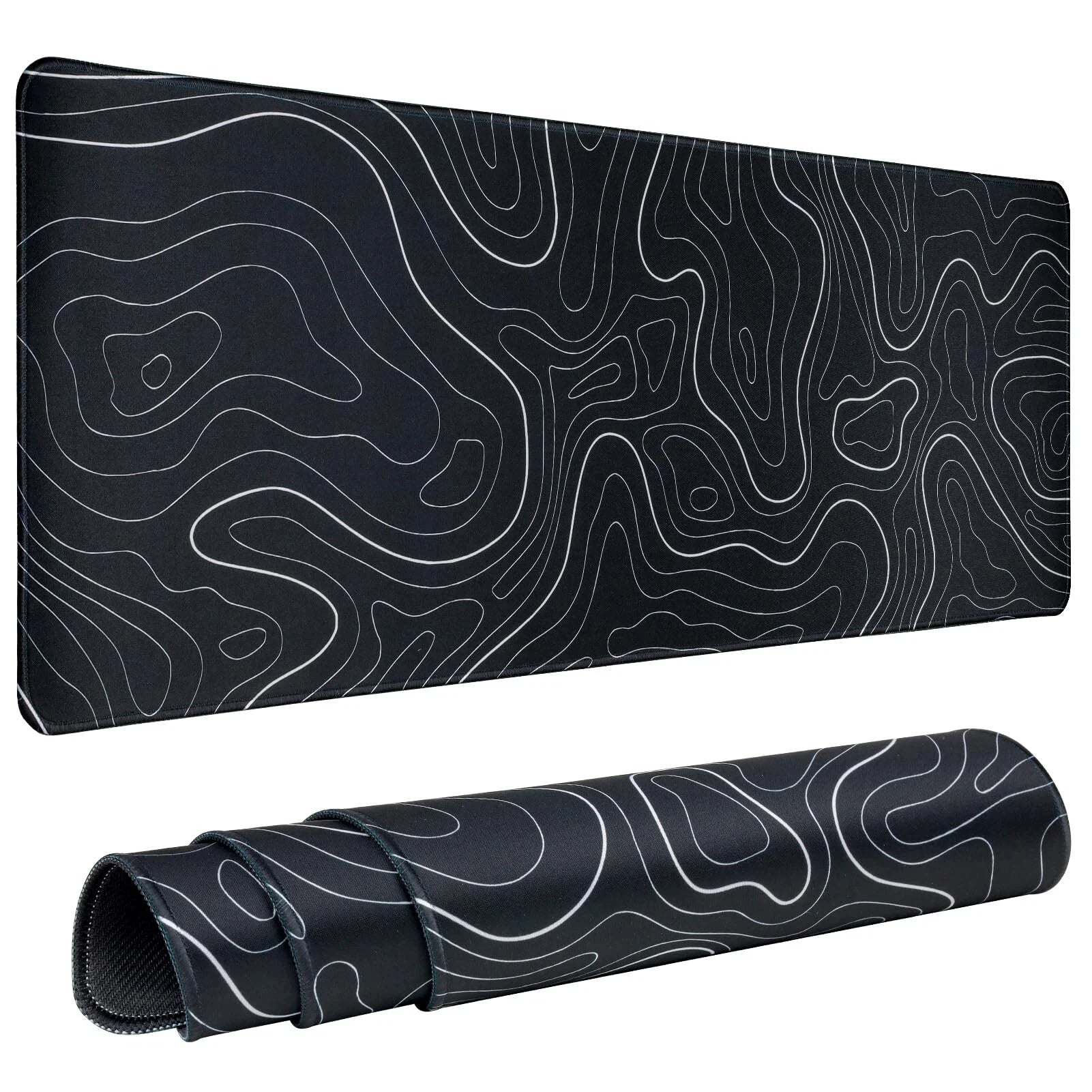 Gaming Mouse Pad - Large Size Topographic Keyboard Mousepad for Non-Slip Base and Stitched Edge, Extended Desk Pad XL Des