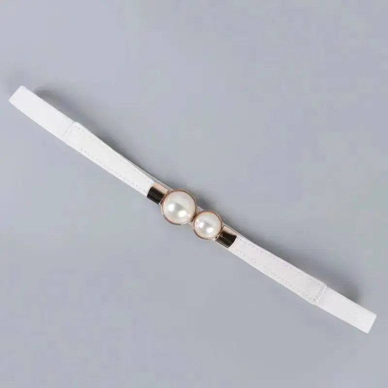 Elegant Double Pearls Buckle Elastic Women Belts Thin Straps Lady Girl Dress Skirt Decor Waistbands Trouser Decoration GM113