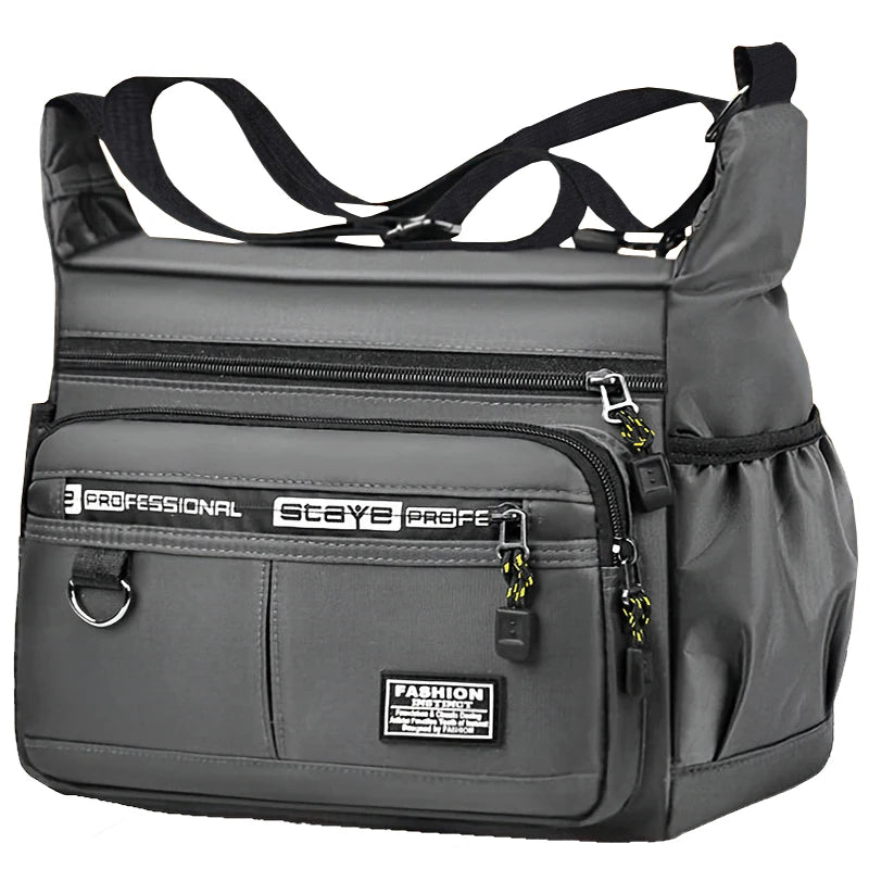 Men's cross-body bag with multi-layered pockets, adjustable shoulder strap, business single-shoulder bag