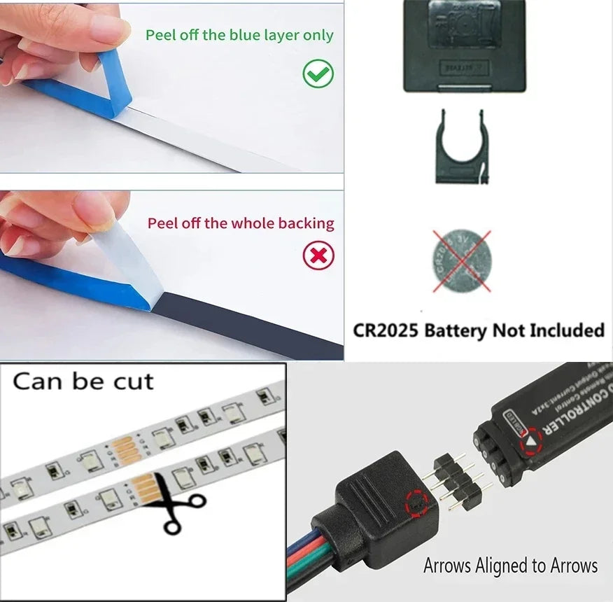 Led Lights For Room Smart Bluetooth Wi-Fi APP Control 5050 RGB LED Strip 12V Adhesive Back Lighting For Home Decorations