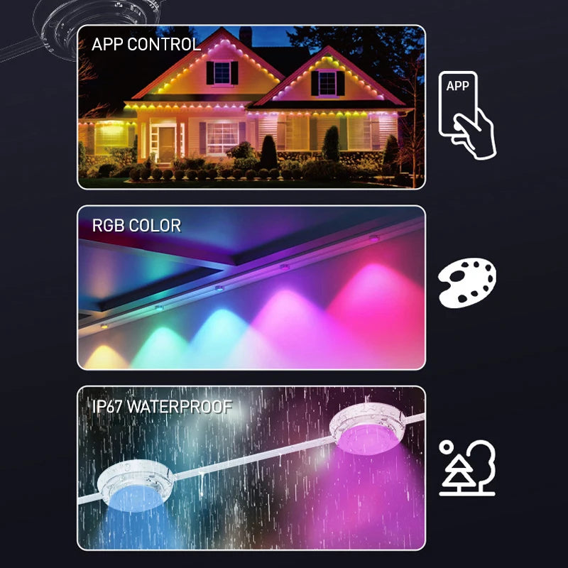 Smart RGB Remote Control Outdoor IP67 Waterproof Eaves Light for Christmas Halloween Holiday Party Home Decorate AtmosphereLight