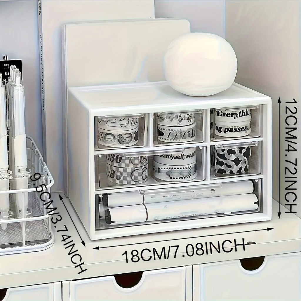 Desktop Organizer with Six Drawers-Spacious and Multifunctional Container,Perfect for Office Supplies,Stationery,Dorm Essentials