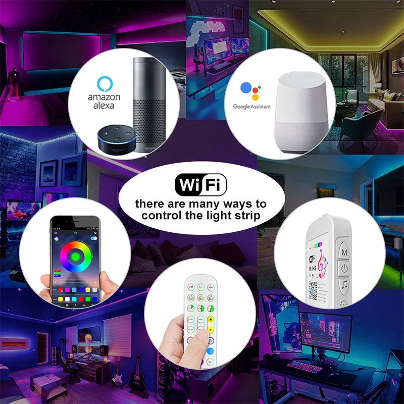 Led Lights For Room Smart Bluetooth Wi-Fi APP Control 5050 RGB LED Strip 12V Adhesive Back Lighting For Home Decorations